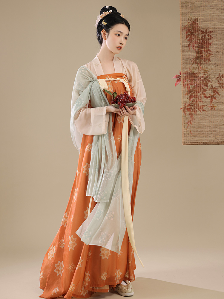 聚宇オリジナル漢服女性【長安の花】ダブルブレストシャツ復元唐代胸丈スカート中国風古代衣装春夏
