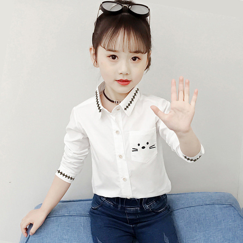 Girl White Shirt Child Pure Cotton Shirt Long Sleeve Spring Autumn 2022 New Foreign Pie Big Boy Campus With Undercoat