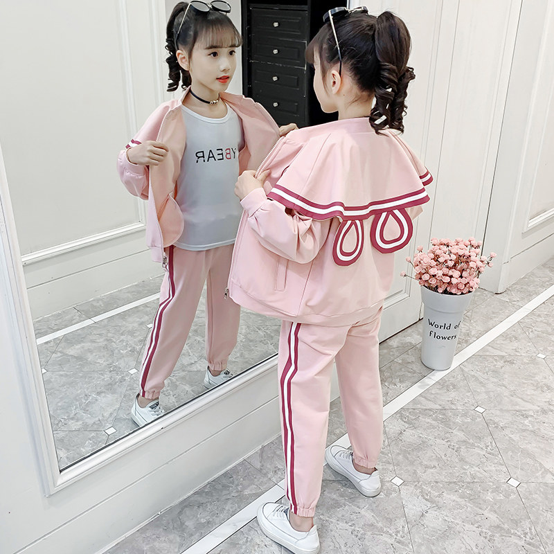 Girl Autumn Clothing Suit 2022 New Foreign Pie Girl Spring Autumn Net Red Boy Clothing Big Boy Sports Two Suits Tide