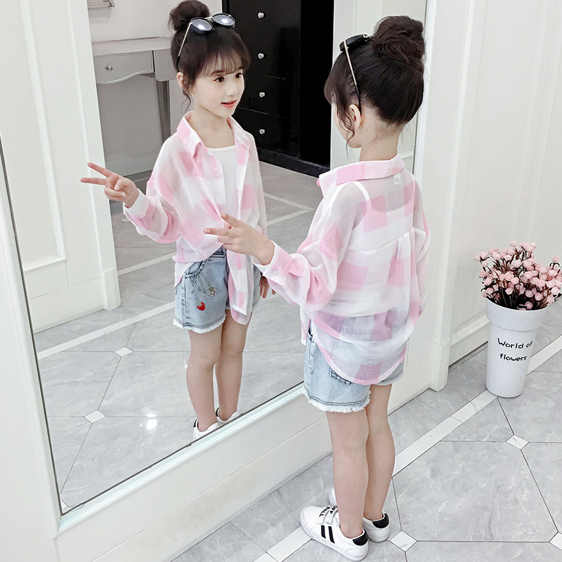 Girls sunscreen clothes Summer thin children large children light slim jacket blouses girl foreign palate skin clothes anti UV