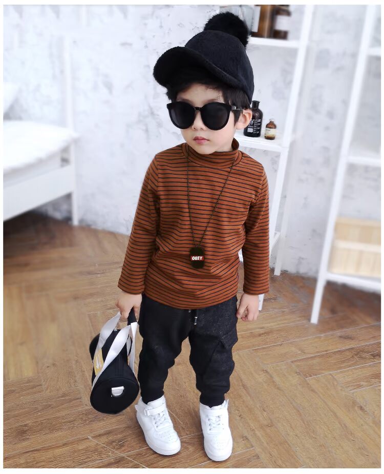 Áo cotton trẻ em cổ cao cộng với áo nhung nhung 2018 bé trai mùa đông quần áo trẻ em mùa thu đông mẫu áo thun dày ấm áp các mẫu áo thun đẹp cho bé