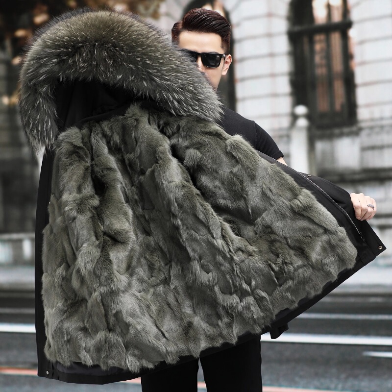 Haining Brand Parka for Men 2025 New Winter Fur Coat Fox Fur Men's Mid-Length Men's Fur Integrated Coat