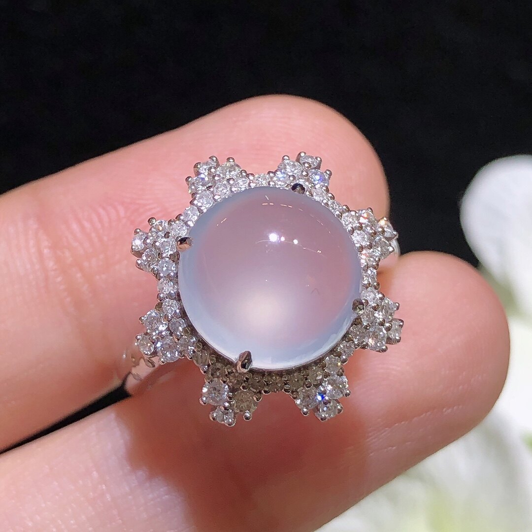 Cuiqinzhihuang ice egg ring 18k gold diamond inlaid with natural A-grade jadeite full of crystal clear ice
