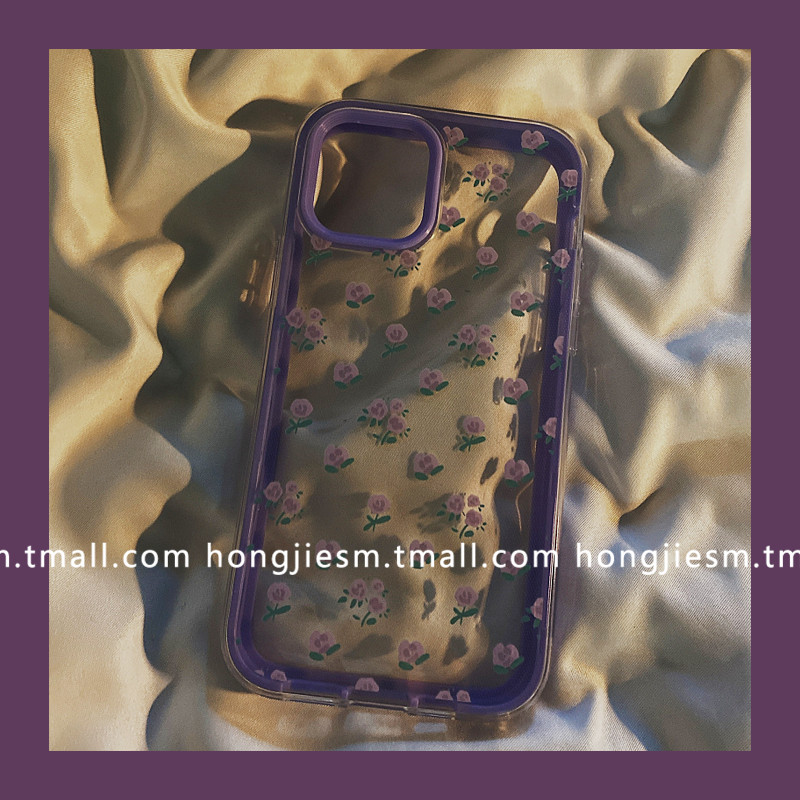 ins wind purple small flowers apply iphone13 12pro max apple 11 transparent silicone phone protective shell xr xsmax Japan-ROK 7 8plus female