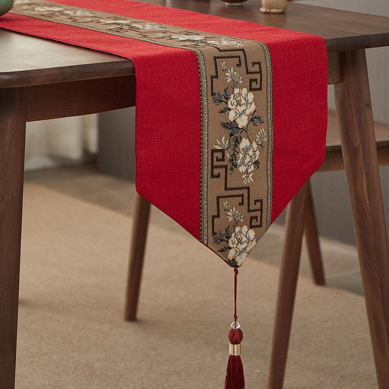 New Year red table flag Chinese style new Chinese style Zen tea banquet wedding wedding table coffee table tea table cotton hemp tea flag