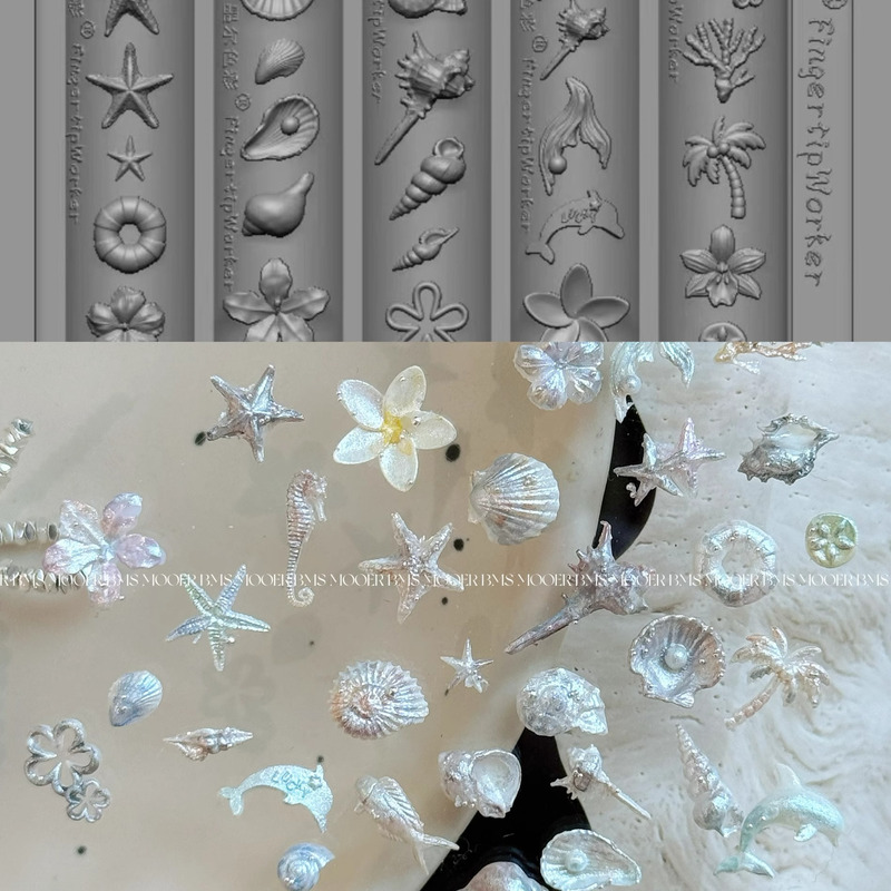 Mooerbms Mel Color Hawaiian Ocean Shell Starfish Plumeria Nail Art Mold