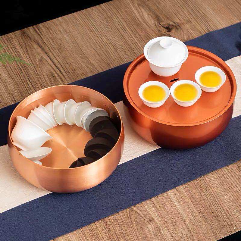 Tea ceremony pure copper tea dish tea washing household kung fu tea cup washing tray small dry bubble table travel set