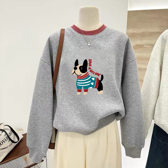 Puppy print coat, versatile long-sleeved sweatshirt for women