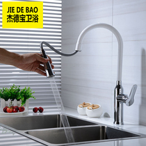 Splash-proof booster shower head kitchen sink pull-out vegetable basin faucet hot and cold water-saving telescopic rotatable