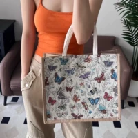Большая горизонтальная версия обновленной хлопковой сумки с магнитной пряжкой [Flower Butterfly]
