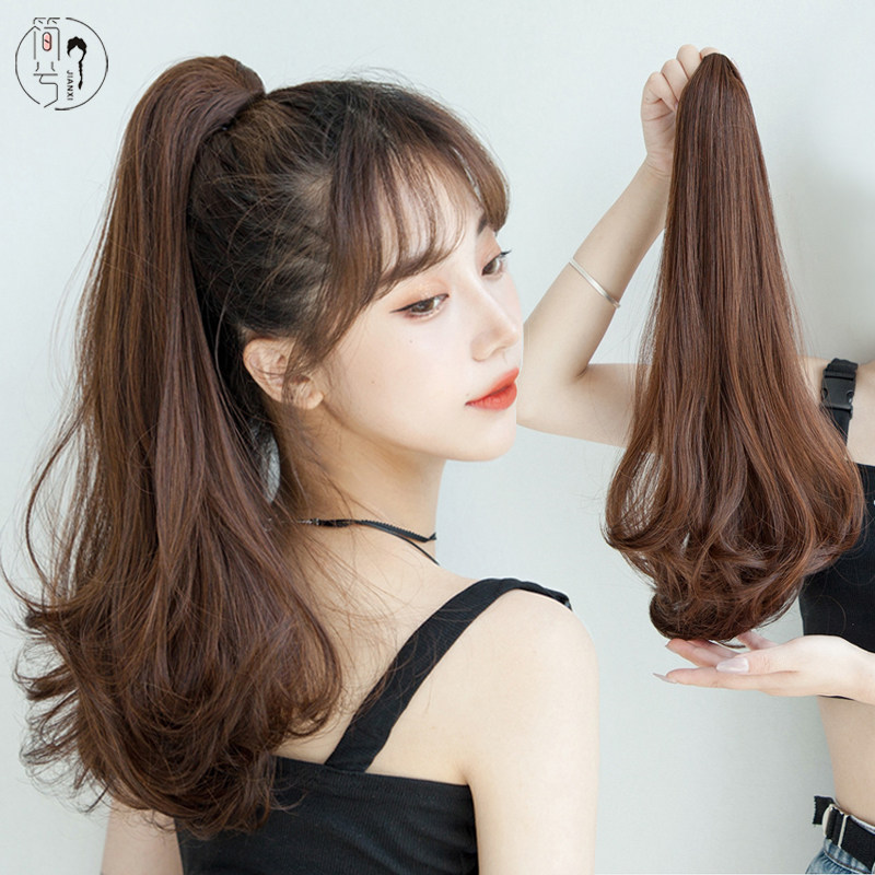 Wig woman long straight hair high horsetail grip clamping microroll fake ponytail braid mesh red tiger mouth clip ponytail wig