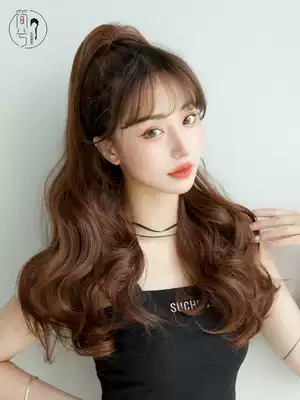 Wig female high ponytail long curly hair net red clip-on wavy curly ponytail Medium and long version wig tail braids