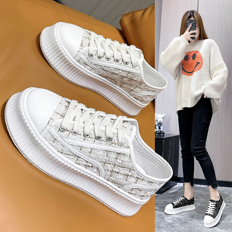 Xiaoxiangfeng biscuit shoes women's spring 2022 new fashion thick bottom heightened muffin casual canvas shoes small white shoes