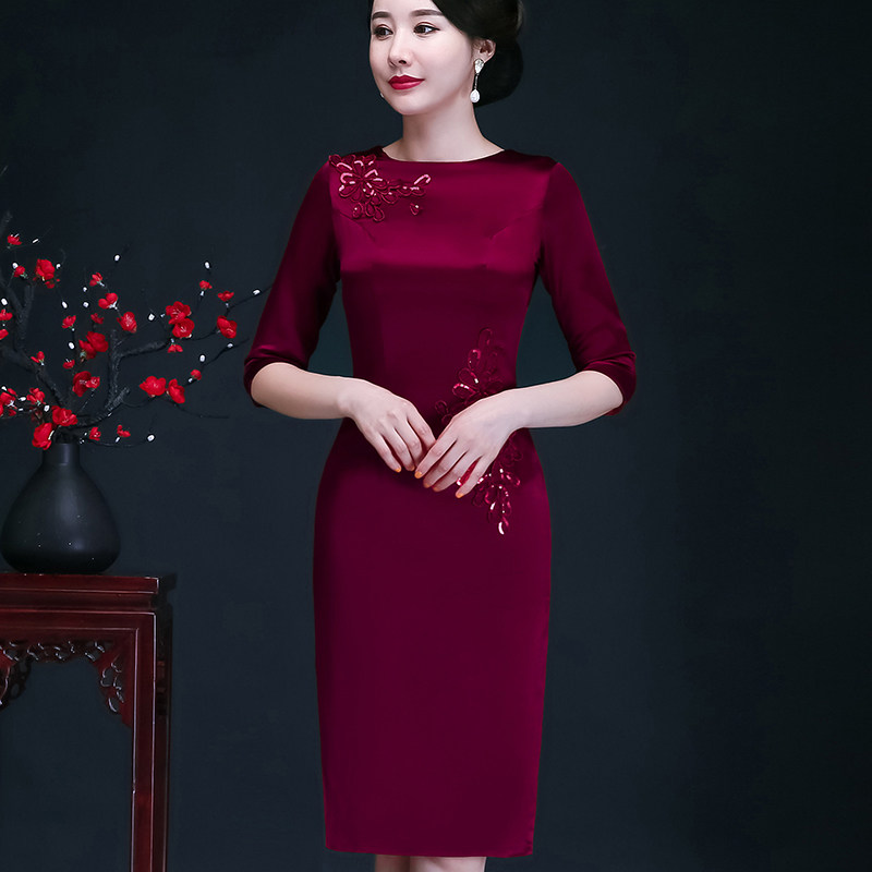 Wedding Mom dress with flagrobe improved low fork in long red children marriage dress