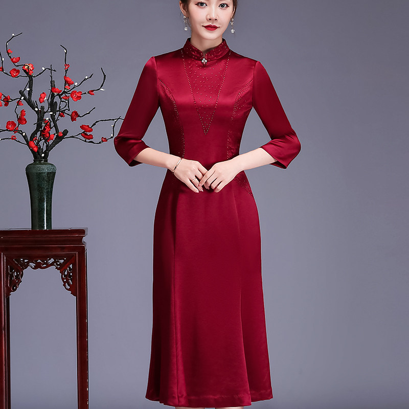 No slit mother dress wedding cheongsam improved noble wedding mother dress happy mother-in-law cheongsam dress spring