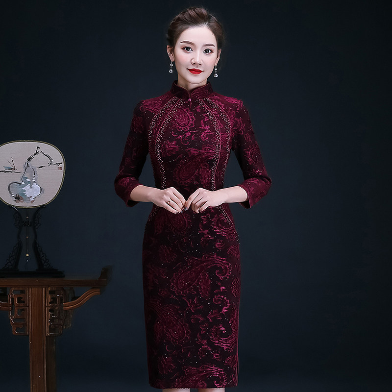 Noble Wedding Banquet Moms Dress Improvement Qipao Dress High-end Foreign Pie-in-law to attend the children's wedding dress for a large size
