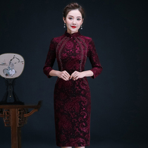 Noble wedding mother dress thickening qi pao qun high-end Western style hi mother-in-law to participate in wedding dress qiu dong kuan L