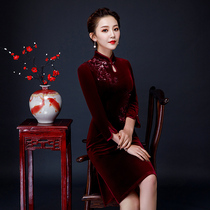 High-end jin si rong wedding mother dress noble Western style qi pao qun in wedding dress like her mother-in-law Autumn and Winter jia hou kuan