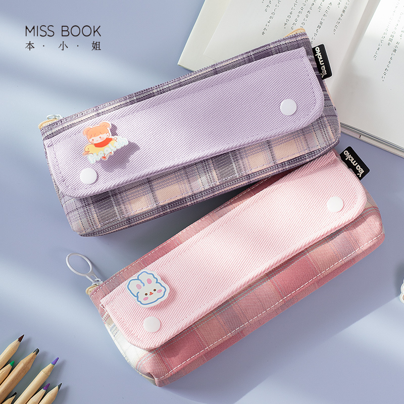 Plush suede pen bag cute cute cute girl Heart ins Wind day Department Large capacity Han Primary School Fresh Learning Stationery Containing Supplies Stationery Bag Creative Pencil Bag Retro art JK pen bag