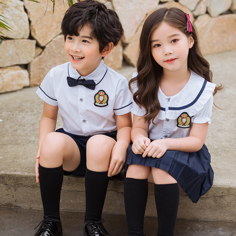 Noble kindergarten Garden uniforms summer clothes first grade English style shirt set big class graduation class uniforms primary school uniforms