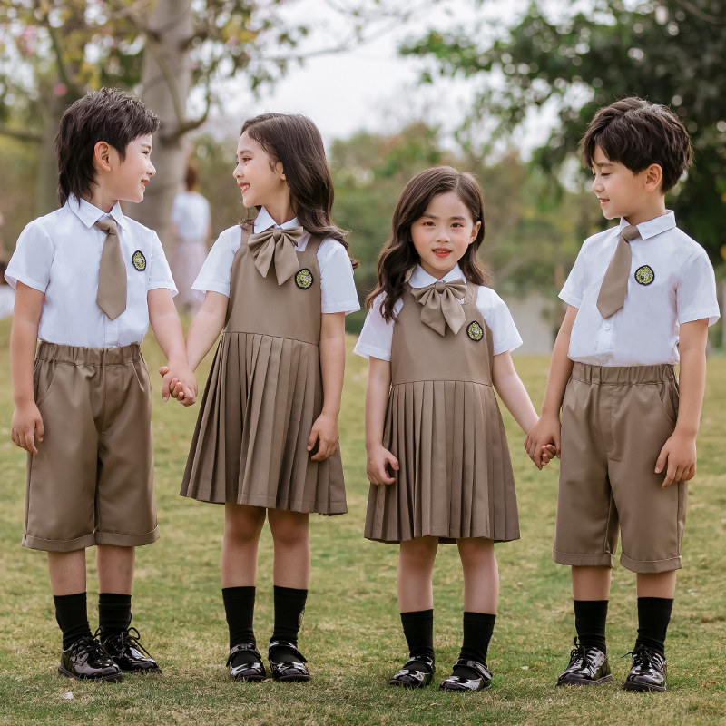 Elementary school uniforms, shirts, class clothes, performance clothes, kindergarten clothes, summer clothes, British college style children's short-sleeved suits