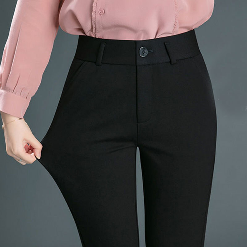 Elastic Suit Pants for Women, Straight-Leg Work Pants, Formal Pants, Professional Women's Office Slimming Pants, Black Drape Pants, High-Waisted