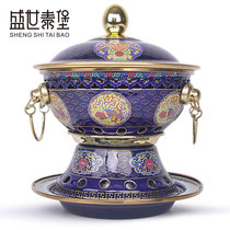 Cloisonne enamel pure copper small hot pot dry pot Old Beijing shabu-shabu single household commercial old-fashioned alcohol hot pot stove