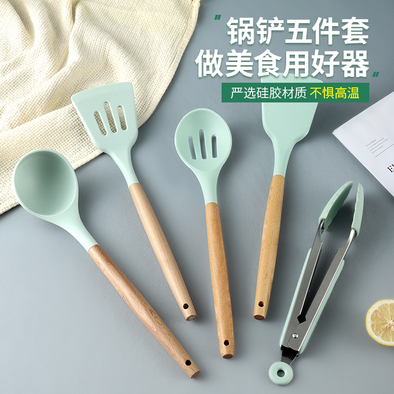 Home Non-Stained Silicone Shovel Fried Vegetable Shovel High Temperature Resistant Anti-Burn Kitchenware Cover Group Special Spade Care Pan Silica Gel Pan Shovel