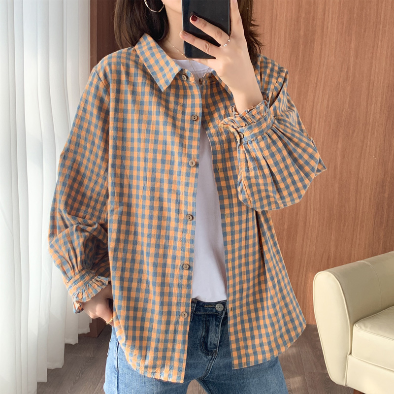 Pure cotton plaid shirt female long sleeve 2020 autumn new women's clothing Korean version loose jacket head jacket casual lining woman
