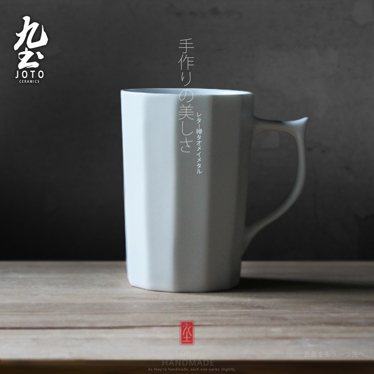 Jiuitujingdezhen ceramic cup with handle simple office white hand flush coffee cup ceramic lovers' cup water cup-Taobao