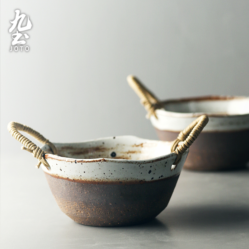 Nine-Earth-Style Coarse Pottery Cutlery Mini Retro Bowl Basin Home Fruit Vegetable Basin Cool Vegetable Basin Brief hand-made ceramic eater