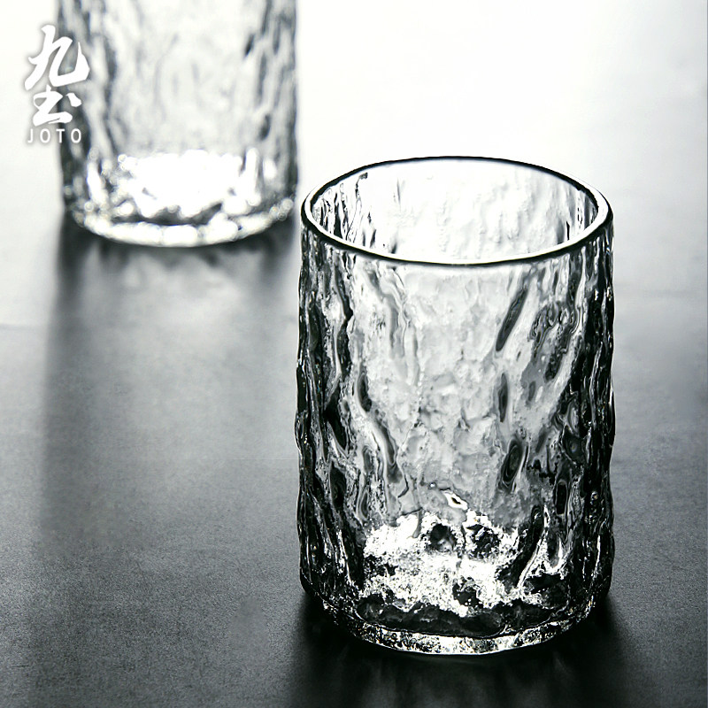 Nine-earth-Japanese style hammered glass wine glasses Home water cup tea cup minimalist Bar juice foreign wine mug cup preliminary snow cup