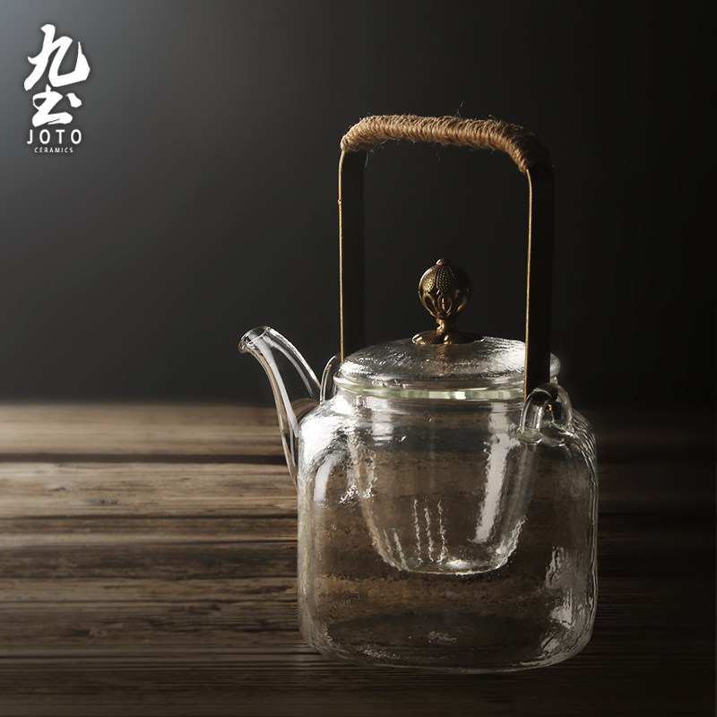 Jiutu boiled tea glass pot with hammer pattern with filter cup electric ceramic stove with teapot Kung Fu tea heat-resistant boiling water lift beam pot