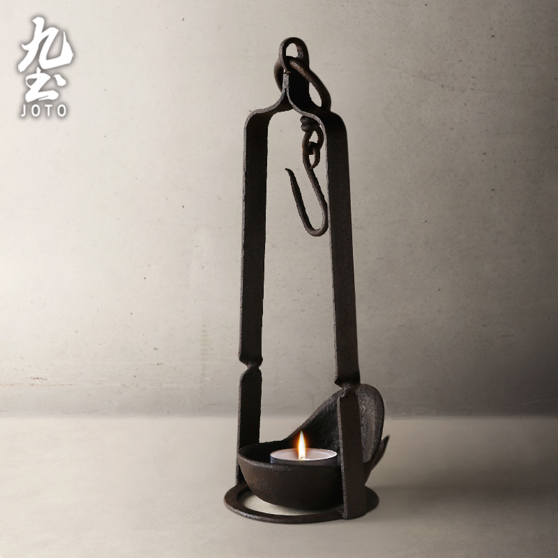 Jiutu Antique Iron Candlestick Metal Ghee Lamp Japanese Style Home Zen Tea Ceremony Accessories Retro Decorative Ornament Candle Lamp