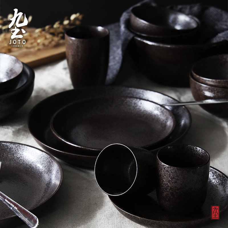 Day Style Ceramic Cutlery handmade soup Bowl Tray Cups Day Stock Retro Minimalist home Two food utensils Home Suits-Taobao