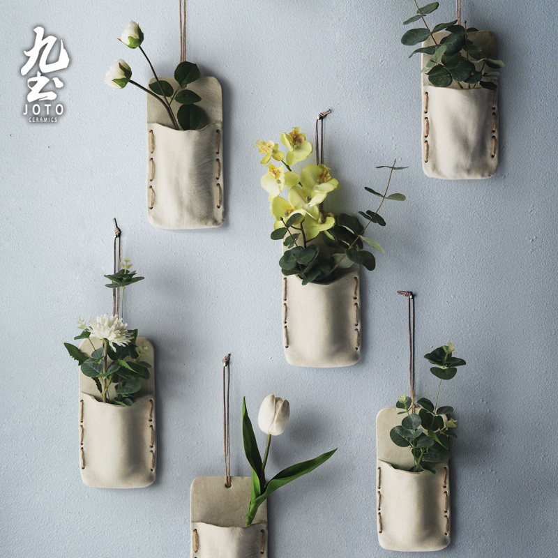 Nine-earth hanging flower pot creative flower-flower-hanging rope flower-ware wall ceramic floral hanging basin wall-hanging flower pot plant wall decoration