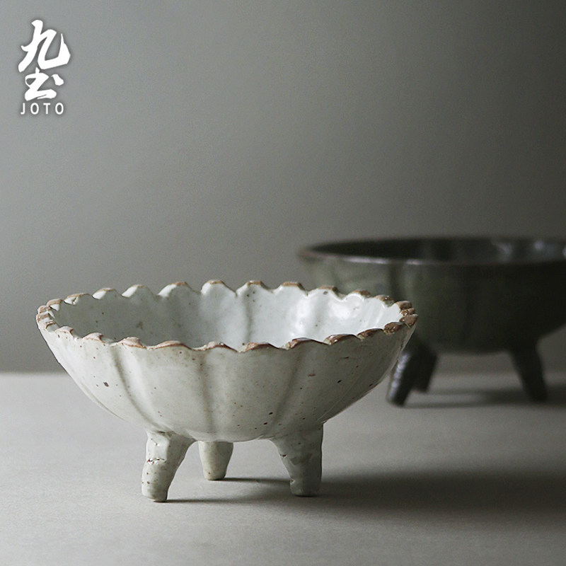 Japanese flower ware Zen stoneware high foot flower pot vintage home sword mountain flower arrangement ornament fruit plate tea ceremony small flower ware