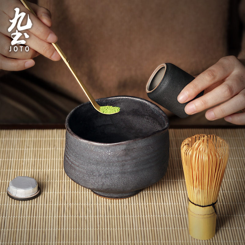 Jiutu Matcha Tools Tea Whisk Set Japanese Style Coarse Pottery Matcha Bowl Tea Bowl Household Tea Set Jiutu Matcha Tools Tea Whisk Set Japanese Style Coarse Pottery Matcha Bowl Tea Bowl Household Tea Set