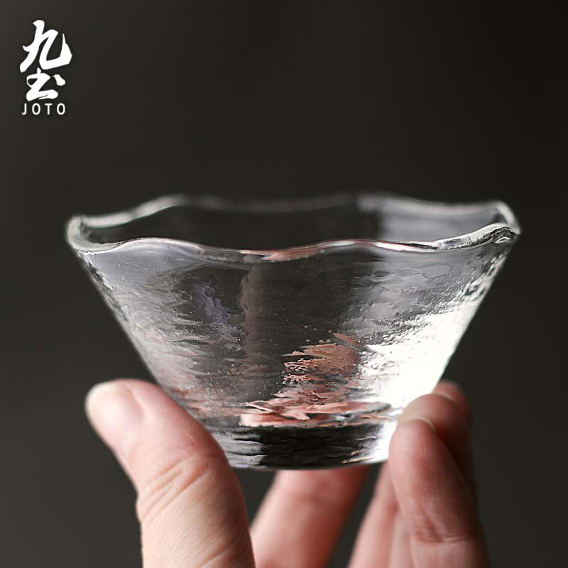 Jiutu handmade glass tea tasting bamboo hat cup foaming floating mouth transparent crystal kung fu tea set Japanese tea ceremony medium cup