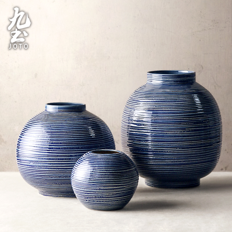 Jiutu Handmade Ceramic Vase Jingdezhen Retro Countertop Flower Vessel Japanese Zen Living Room Home Decoration Ornament
