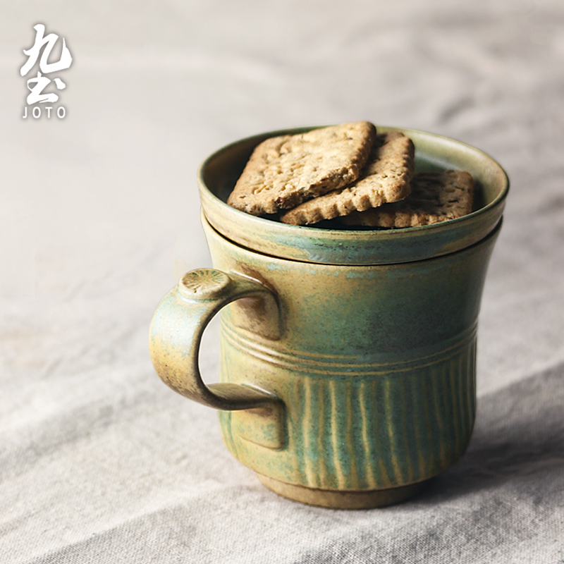 Day Style Retro Coffee Cup Office Cup Handmade Coarse Pottery Single Tea Cup Mark Cup With Lid Kiln Change Tea Water Cup