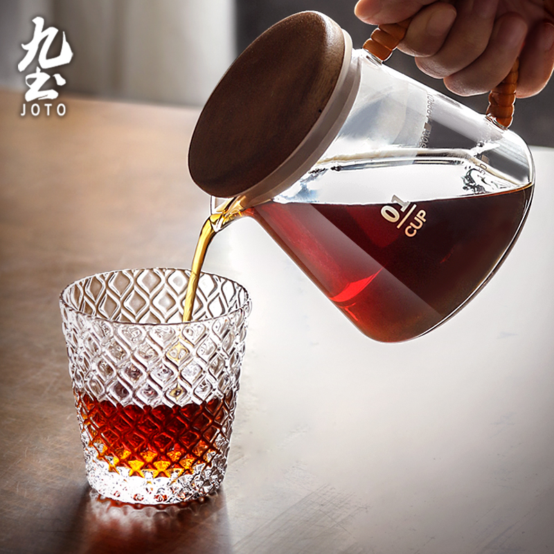 Nine-earth hand punching glass sharing pot Sikoki Wooden Lid Heat Resistant Coffee Maker Drip-type Brewing Pot for a cup Coffee appliance