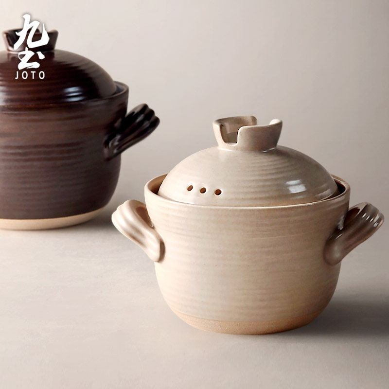 Nine-earth-Japanese style handmade double lid soil casserole saucepan saucepan saucepan cooking porridge high temperature resistant ceramic clear fire gas home