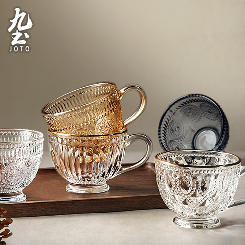 Jiutu Japanese-style glass with handle home simple large-capacity breakfast cup bowl oatmeal milk cup retro coffee cup