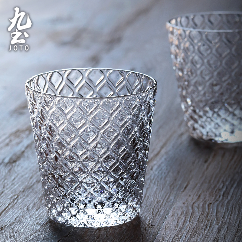 Jiutu Japanese-style simple embossed glass wine cup American latte iced coffee cup retro household cup water cup