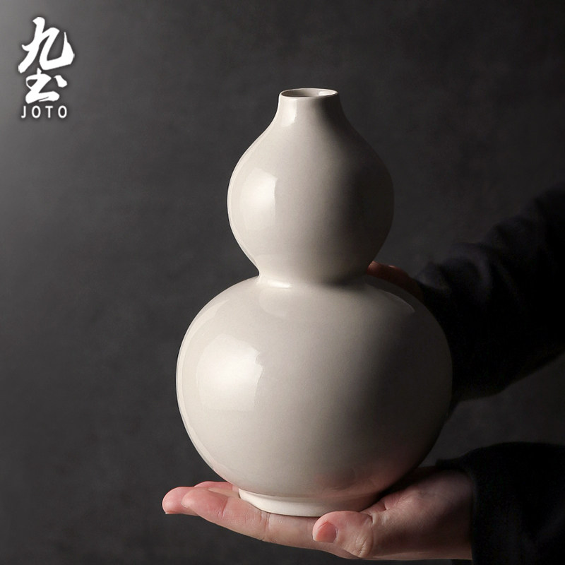 Nine soil retro ceramic vase gourd flower creative homestay decoration Zen vegetation gray glaze Chinese handmade flower arrangement