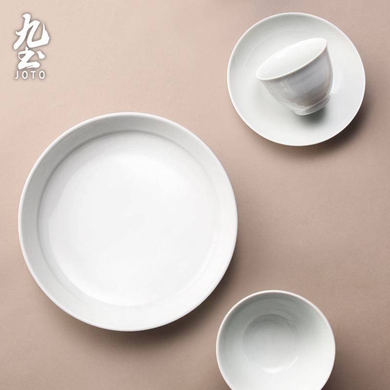 Jingdezhen Handmade Ceramic Cutlery Sets White Porcelain Rice Bowl Soup Bowl with Bubbling Noodles Bowl tray Saucer Cups Simple for Home