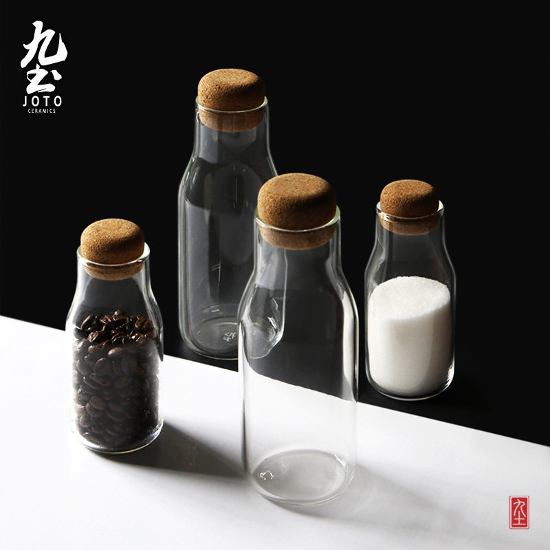 Nine-earth handmade glass Home Packaged Tea Leaf Jar Storage Jar Coffee Bean Seal Tank Suit Transparent Milk Sugar Jar-Taobao