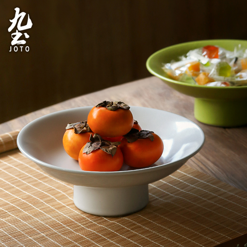 Jiutu Japanese-style ceramic high-foot fruit plate retro refreshment plate for plate pastry tribute plate snack plate dessert tray