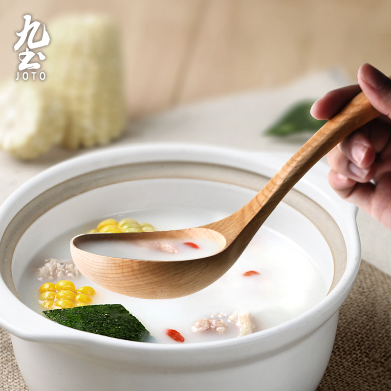 Day-style handmade wooden large soup spoon Creative wood spoon Home log pure colour long handle Porridge Spoon without dipping into the pan